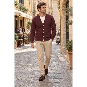 True Religion 100% Wool Cardigan Sweater Dark Red Oxblood Space Dye Men's M